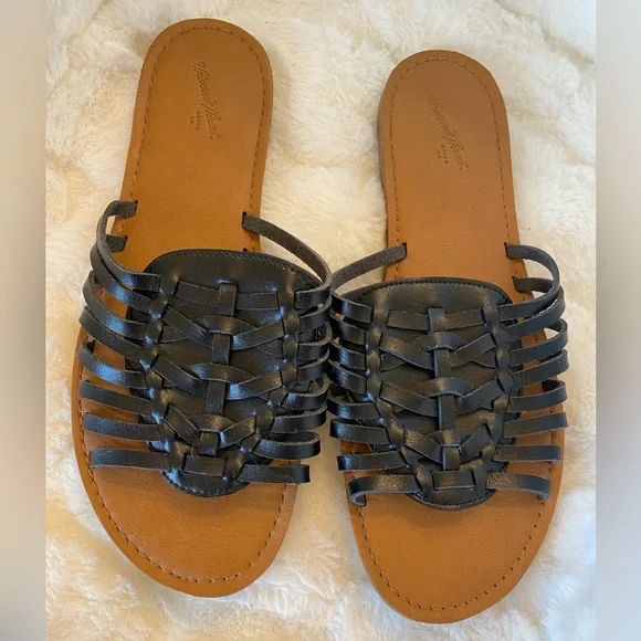 Universal Thread Luz Hurache Slides Sandals Faux Leather Weave Black Women's 9 - Picture 4 of 6